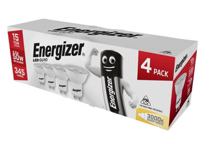 Energizer S14425 LED GU10 50 Non-Dimmable Bulb, Warm White 345 lm 4.2W (Pack 4) ENGS14425
