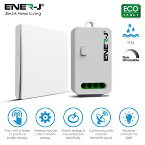 ENERJ 1 Gang Wireless Kinetic Switch + 100W RF+WiFi Dimmable Receiver Bundle Kit