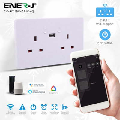ENERJ Smart 13A, WiFi Double Socket with USB, App Remote Control from Anywhere.