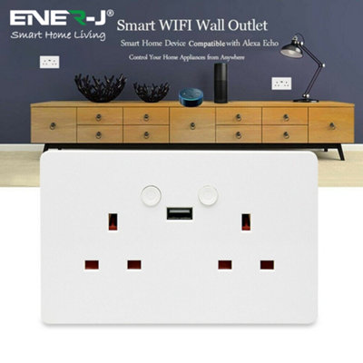 ENERJ Smart 13A, WiFi Double Socket with USB, App Remote Control from Anywhere.