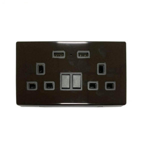 ENERJ Smart Twin Wall Sockets with USB Ports, 13A (Black)