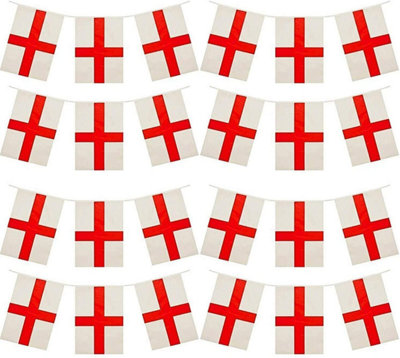 SHATCHI England St George Bunting – 20 Meter Banner With 50 Flags, Red & White, Sports Fan-670646