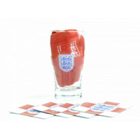 England Official Mini Bar Set (Set Of 1 Pint Gl, 4 Mats & 1 Bar Towel) Red/White (One Size)