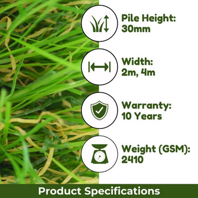 English Garden 30mm Outdoor Artificial Grass, Premium Artificial Grass,Pet-Friendly Artificial Grass-15m(49'2") X 2m(6'6")-30m²