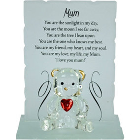 Engraved Glass Crystal Bear Gift Set Poem Poetic Writing Message Mum
