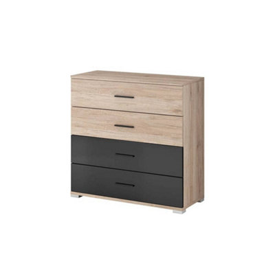 Enhance Your Bedroom with the Stylish Bari Chest of Drawers (900mm x 940mm x 420mm) in Oak San Remo & Black