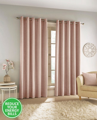 Enhanced Living 100% Blackout Thermal Blush Pink Velvet Chenille Eyelet Curtains   Pair 46 x 72 inch (117x183cm)