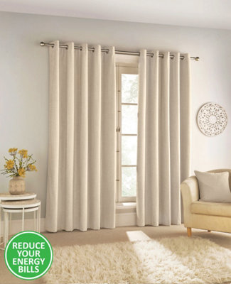 Enhanced Living 100% Blackout Thermal Cream Velvet Chenille Eyelet Curtains   Pair 66 x 90 inch (168x229cm)