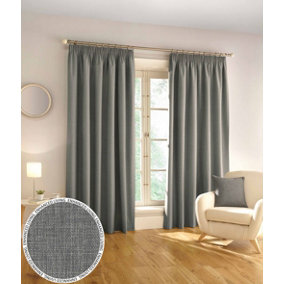 Enhanced Living 100% Blackout Thermal Grey Linen Look Tape Top Curtains  Pair 46 x 54 inch (117x137cm)
