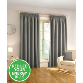 Enhanced Living 100% Blackout Thermal Grey Linen Look Tape Top Curtains   Pair 66 x 72 inch (168x183cm)