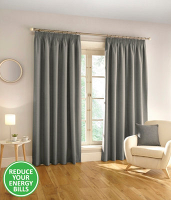 Enhanced Living 100% Blackout Thermal Grey Linen Look Tape Top Curtains   Pair 90 x 108 inch (229x274cm)