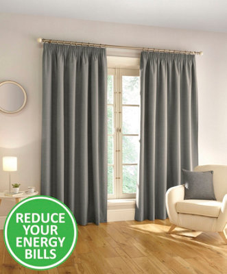 Enhanced Living 100% Blackout Thermal Grey Linen Look Tape Top Curtains   Pair 90 x 108 inch (229x274cm)