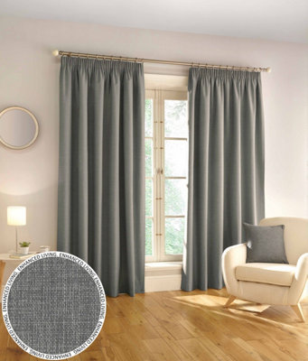 Enhanced Living 100% Blackout Thermal Grey Linen Look Tape Top Curtains   Pair 90 x 90 inch (229x229cm)