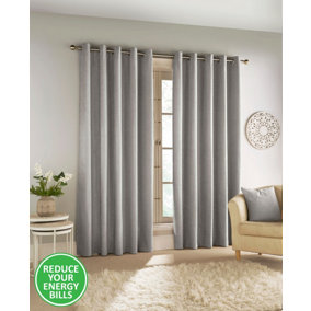 Enhanced Living 100% Blackout Thermal Grey Velvet Chenille Eyelet Curtains  Pair 46 x 54 inch (117x137cm)