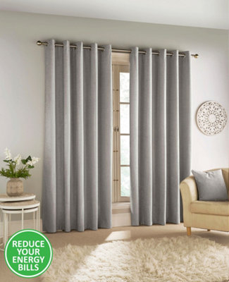 Enhanced Living 100% Blackout Thermal Grey Velvet Chenille Eyelet Curtains   Pair 90 x 54 inch (229x137cm)
