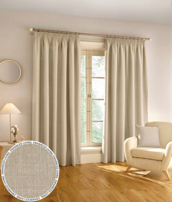 Enhanced Living 100% Blackout Thermal Natural Linen Look Tape Top Curtains   Pair 66 x 54 inch (168x137cm)