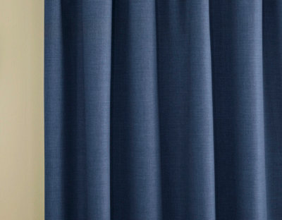 Enhanced Living 100% Blackout Thermal Navy Linen Look Tape Top Curtains  Pair 46 x 54 inch (117x137cm)