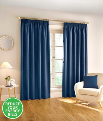 Enhanced Living 100% Blackout Thermal Navy Linen Look Tape Top Curtains  Pair 46 x 54 inch (117x137cm)