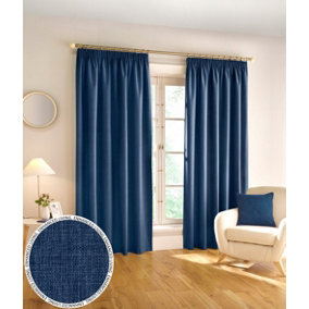 Enhanced Living 100% Blackout Thermal Navy Linen Look Tape Top Curtains   Pair 46 x 90 inch (117x229cm)
