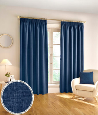 Enhanced Living 100% Blackout Thermal Navy Linen Look Tape Top Curtains   Pair 66 x 90 inch (168x229cm)