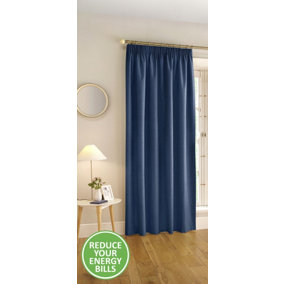 Enhanced Living 100% Blackout Thermal Navy Linen Look Tape Top Door Curtain Single 66 x 84 inch (168x214cm)