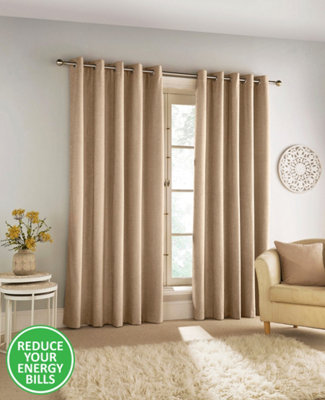 Enhanced Living 100% Blackout Thermal Sand Natural Velvet Chenille Eyelet Curtains   Pair 90 x 90 inch (229x229cm)