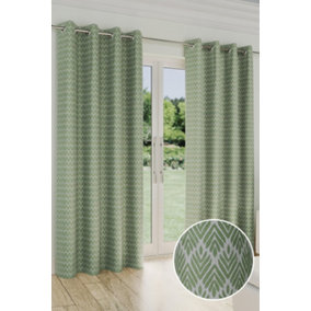 Enhanced Living Aspen Green Chevron Pattern 46 x 54" (117x137cm) Pair of Eyelet Thermal Noise Reducing Room Darkening Curtains