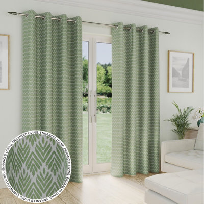 Enhanced Living Aspen Green Chevron Pattern 46 x 72" (117x183cm) Pair of Eyelet Thermal Noise Reducing Room Darkening Curtains