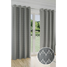 Enhanced Living Aspen Grey Chevron Pattern 46 x 54" (117x137cm) Pair of Eyelet Thermal Noise Reducing Room Darkening Curtains