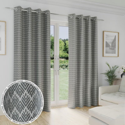 Enhanced Living Aspen Grey Chevron Pattern 46 x 72" (117x183cm) Pair of Eyelet Thermal Noise Reducing Room Darkening Curtains