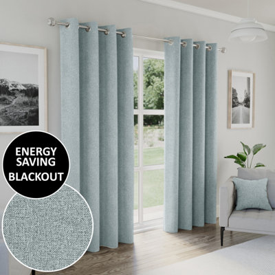 Enhanced Living Austin 100% Blackout, Thermal Blue Curtains with Eyelet Header (PAIR) - 90x72 inch (229x183cm)
