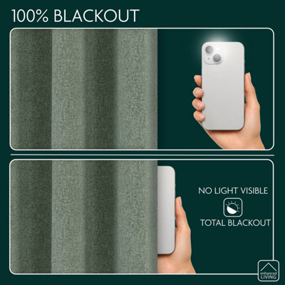 Enhanced Living Austin 100% Blackout, Thermal Green Curtains with Eyelet Header (PAIR) - 90x90 inch (229x229cm)