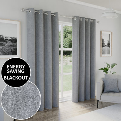 Enhanced Living Austin 100% Blackout, Thermal Grey Curtains with Eyelet Header (PAIR) - 46x54 inch (117x137cm)