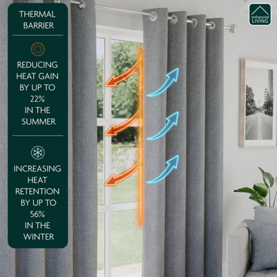 Enhanced Living Austin 100% Blackout, Thermal Grey Curtains with Eyelet Header (PAIR) - 46x54 inch (117x137cm)