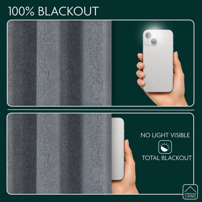 Enhanced Living Austin 100% Blackout, Thermal Grey Curtains with Eyelet Header (PAIR) - 46x54 inch (117x137cm)
