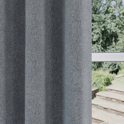 Enhanced Living Austin 100% Blackout, Thermal Grey Curtains with Eyelet Header (PAIR) - 46x54 inch (117x137cm)