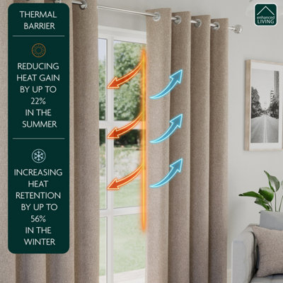 Enhanced Living Austin 100% Blackout, Thermal Natural Curtains with Eyelet Header (PAIR) - 90x72 inch (229x183cm)