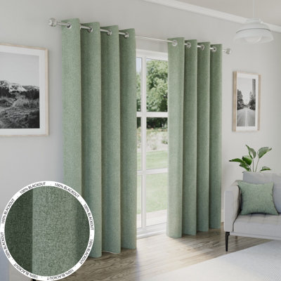 Enhanced Living Austin 100% Blackout, Thermal Pair of Green Curtains with Eyelet Header - 66x54 inch (168x137cm)