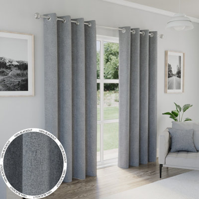 Enhanced Living Austin 100% Blackout, Thermal Pair of Grey Curtains with Eyelet Header - 46x72 inch (117x183cm)