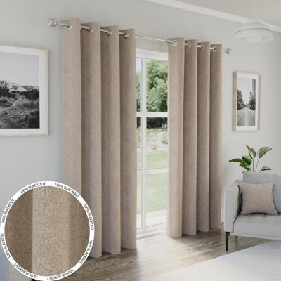 Enhanced Living Austin 100% Blackout, Thermal Pair of Natural Curtains with Eyelet Header - 66x54 inch (168x137cm)