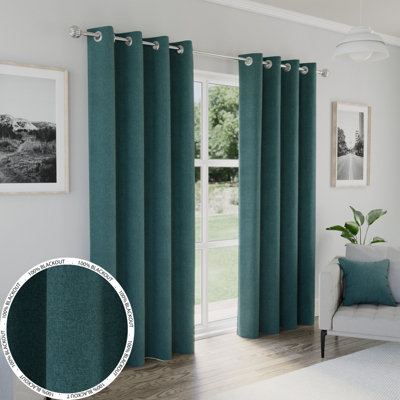 Enhanced Living Austin 100% Blackout, Thermal Pair of Teal Curtains with Eyelet Header - 66x90 inch (168x229cm)