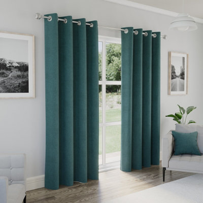 Enhanced Living Austin 100% Blackout, Thermal Teal Curtains with Eyelet Header (PAIR) - 66x54 inch (168x137cm)