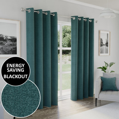 Enhanced Living Austin 100% Blackout, Thermal Teal Curtains with Eyelet Header (PAIR) - 90x72 inch (229x183cm)