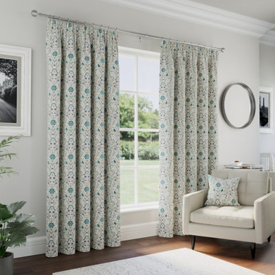 Enhanced Living Blue Floral, 100% Blackout, Thermal Curtains with Tape Top Header (PAIR) - 65 x 72 inch (165 x 183cm)