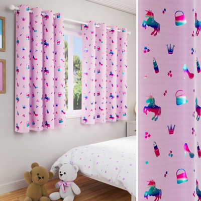 Enhanced Living Charm Room Darkening Thermal Pink Metallic Print Children's Eyelet Curtains Pair 66 x 72 inch (168x183cm)