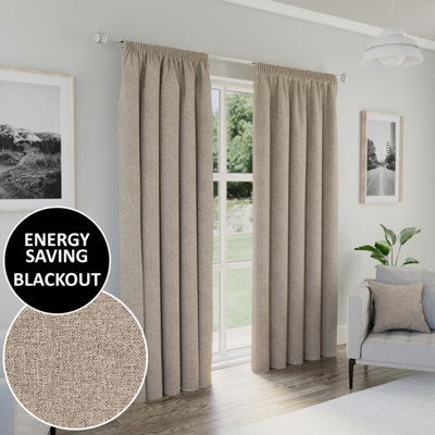 Enhanced Living Dallas 100% Blackout Thermal Natural Curtains with 3" Tape Top Header (PAIR) - 90x90 inch (229x229cm)