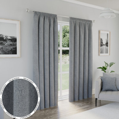 Enhanced Living Dallas 100% Blackout, Thermal Pair of Grey Curtains with 3" Tape Top Header - 90x108 inch (229x274cm)