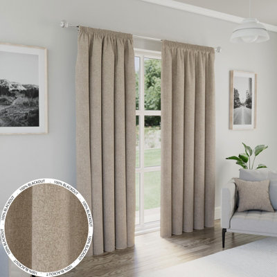 Enhanced Living Dallas 100% Blackout, Thermal Pair of Natural Curtains with 3" Tape Top Header - 46x90 inch (117x229cm)