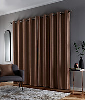 Enhanced Living Goodwood Bronze Thermal, Energy Saving, Dimout Eyelet Pair of Curtains with Wave Pattern 46 x 72 inch (117x183cm)
