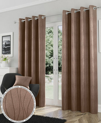 Enhanced Living Goodwood Bronze Thermal, Energy Saving, Dimout Eyelet Pair of Curtains with Wave Pattern 46 x 72 inch (117x183cm)